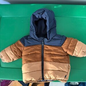 GAP Navy and Tan Hooded Puffer Jacket